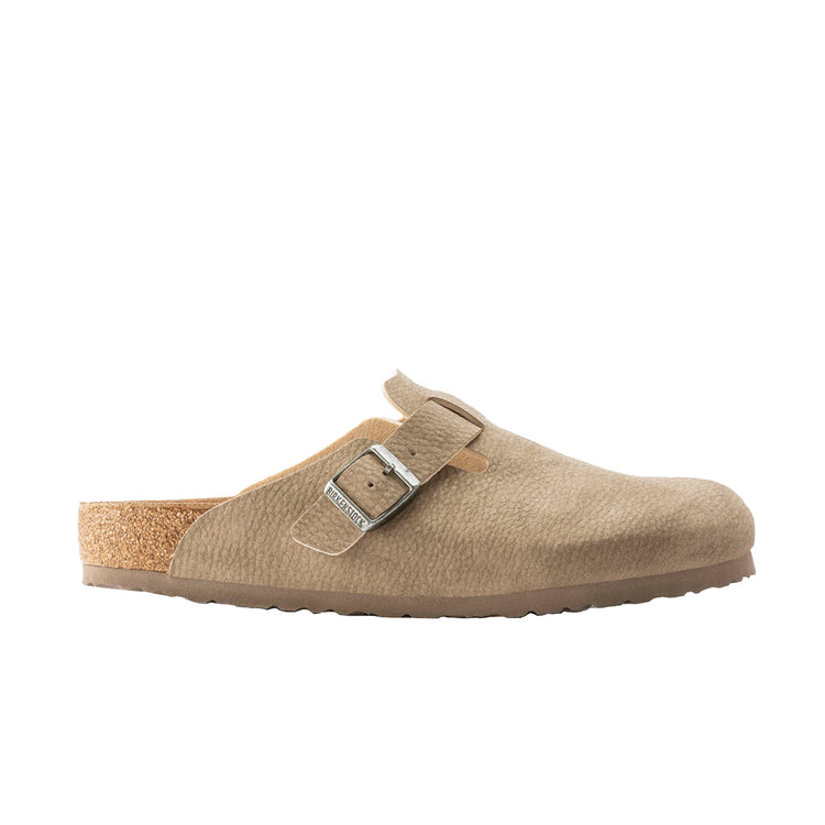 Birkenstock Boston Vegan BirkiBuc Desert Dust Grey Taupe side view                 