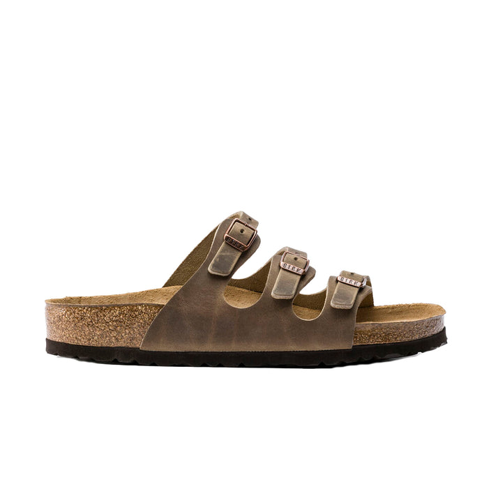 Birkenstock Florida Soft Footbed Oiled Leather Tabacco Brown side view         