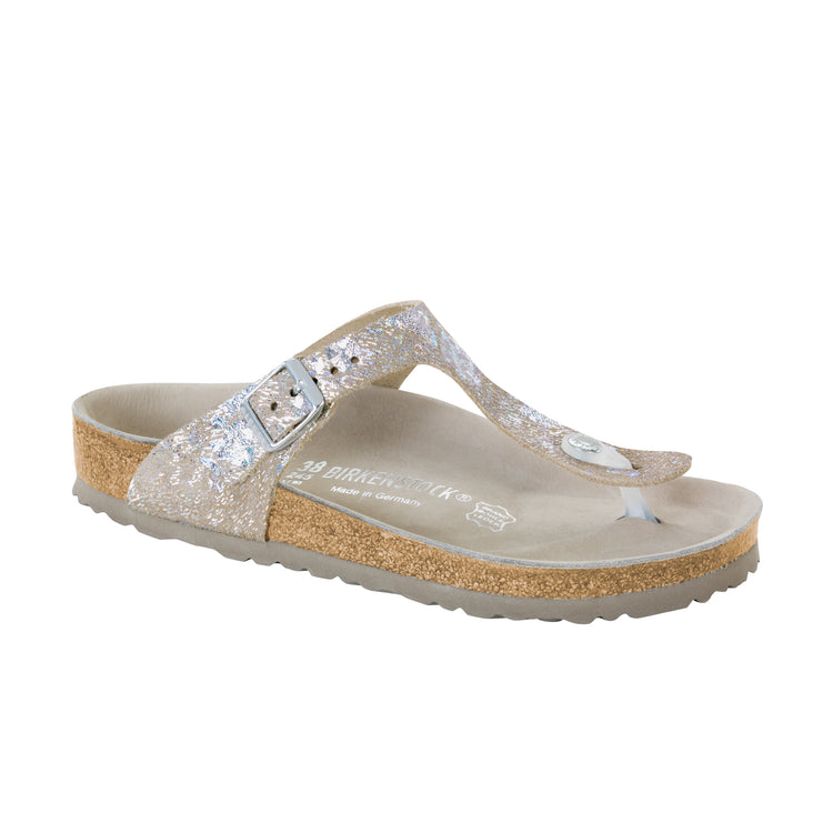 Birkenstock Gizeh Spotted Metallic Silver Natural Leather