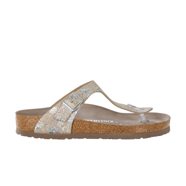 Birkenstock Gizeh Spotted Metallic Silver Natural Leather side view