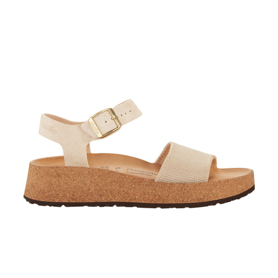 Birkenstock Glenda Nubuck Leather Wedge in Sandcastle by Papillio side view 