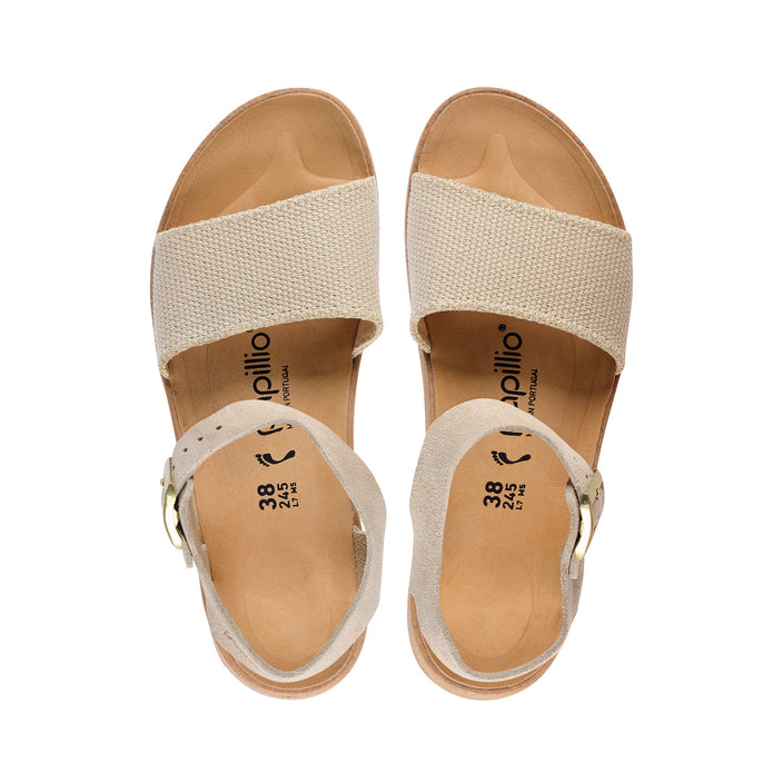 Birkenstock Glenda Nubuck Leather Wedge in Sandcastle by Papillio top view 