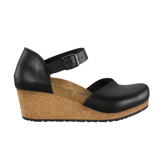 Birkenstock Mary Black Smooth Leather Square Buckle side view