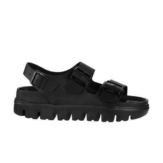 Birkenstock Milano Chunky Equisite Leather in Black by Papillio. Top view
