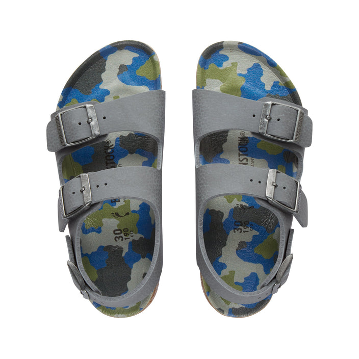 Birkenstock Milano Kids Birko Flor Grey Multicolour Camo top view         